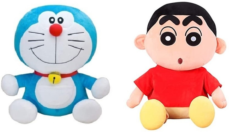 sai ji Shinchan and Doremon Stuffed Soft Cartoon Character Toys for Kids Combo  - 30 cm(Multicolor)