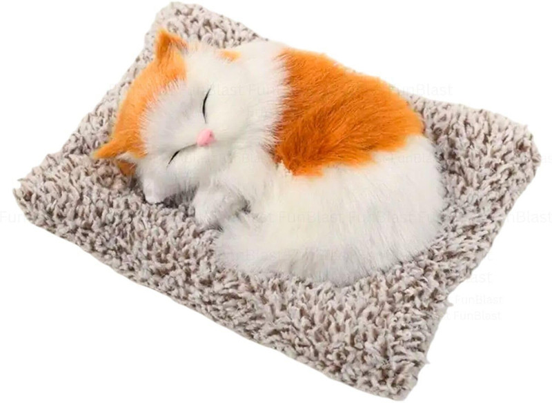 FunBlast Cute Sleeping Cat Plush Toy with Meow Sound, Gift for Kids, Toy Accessories for  - 12 cm(Brown)