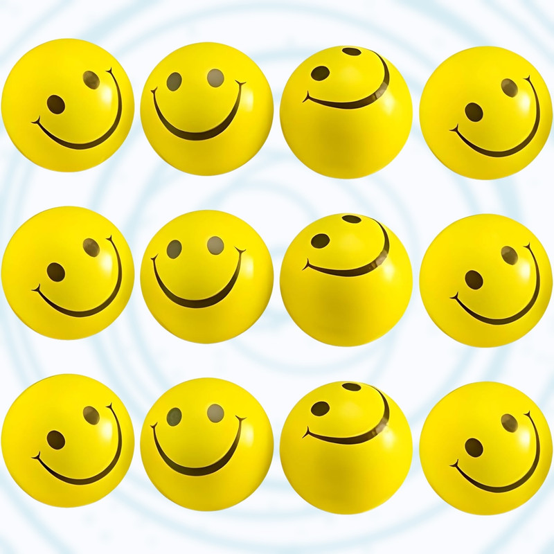 Fizzy Funs 12 Pcs Smiley Stress Balls - Soft Sponge Squeeze Toy for Hand Exercise & Gifts  - 3 inch(Yellow)