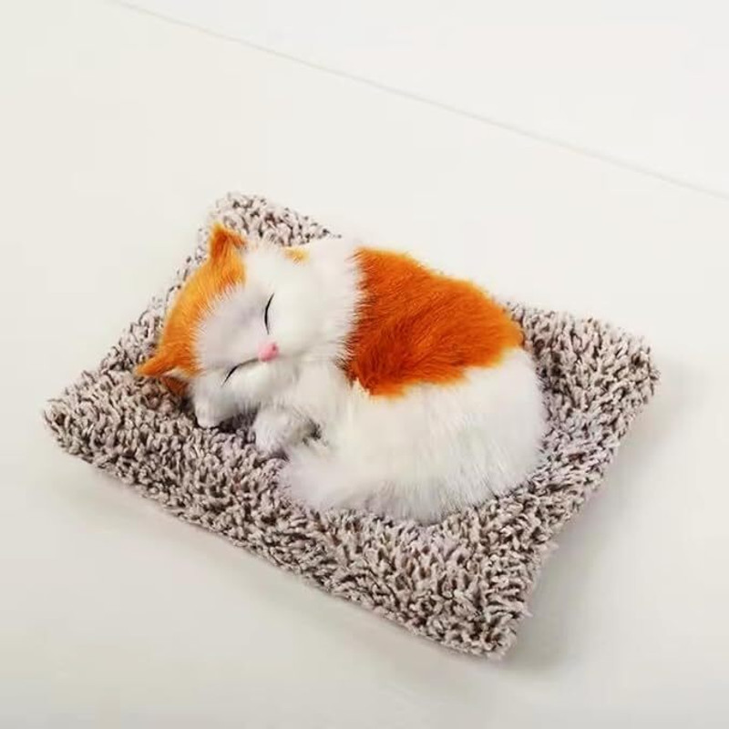 Synlark Realistic Sleeping Cat Toy with Meow Sound | Cute Animal Figurine for Home Decor  - 18 cm(Multicolor)
