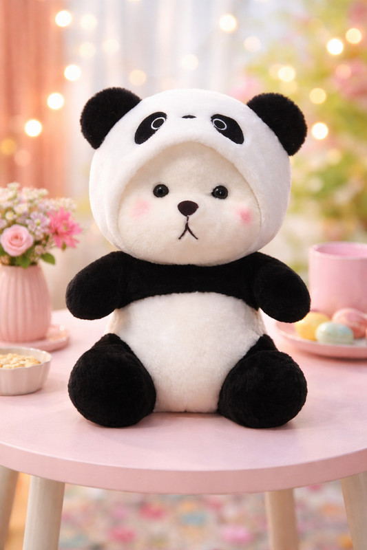 ValoraStore Panda Plush Teddy with Hoodie Cap | Romantic Gift for Loved Ones & Home Decor - 42 cm(Black & white)