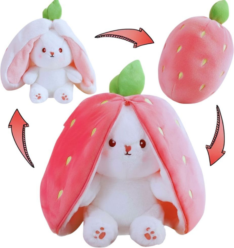 BLUNZA WORLD Magical Reversible Bunny Plush Toy – Strawberry to Bunny | Kids Soft Cuddle Toy  - 25 cm(Multicolor)