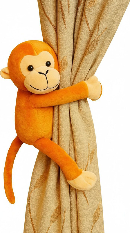 FUN KIDS Monkey Curtain Tieback–Stylish Black Soft Toy holder for Curtains,Kid,decoration - 40 cm(Orange)
