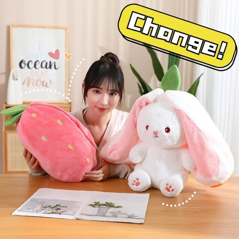 Bitsu Bobsu Trending Cute Soft Bunny - Strawberry Bunny Plush Toy  - 32 cm(Pink)