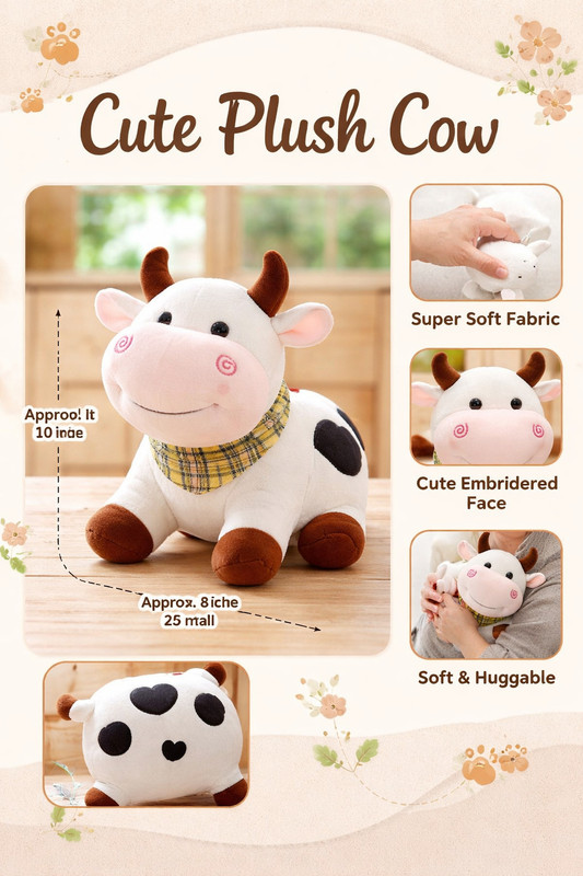 BlingNBeats Cute White Cow Soft Toy – 30cm | Super Soft Plush Animal for Kids & Gifts - 30 cm(White, Black)