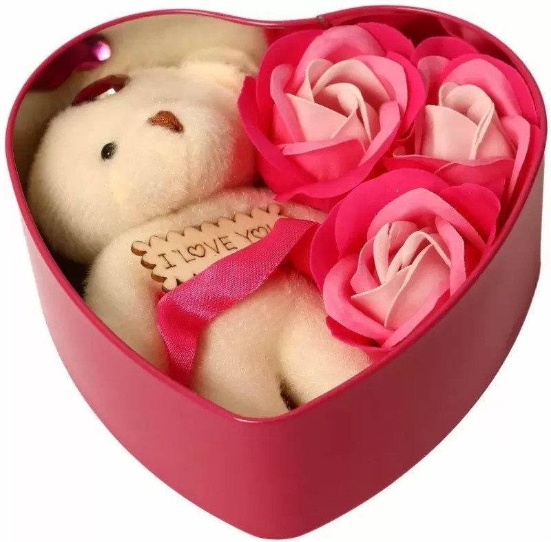 Saubhagye Valentine Day Heart Shape Box with Rose Love Couple Gift - 5 cm(Red)