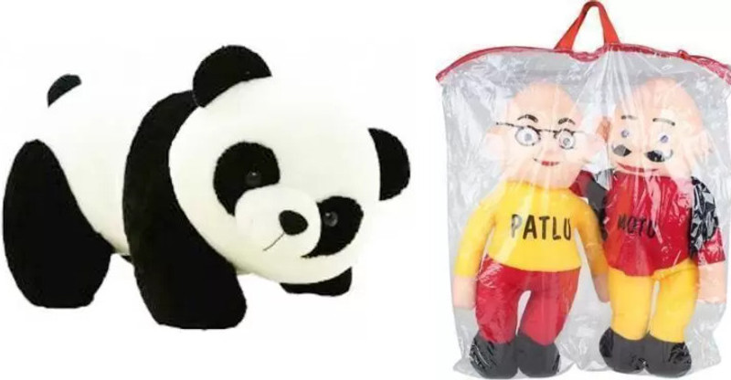 Nihan Enterprises Best Quality Stuffed Soft Motu-Patlu and Panda for Kids  - 30 cm(yellow & red, black & white)