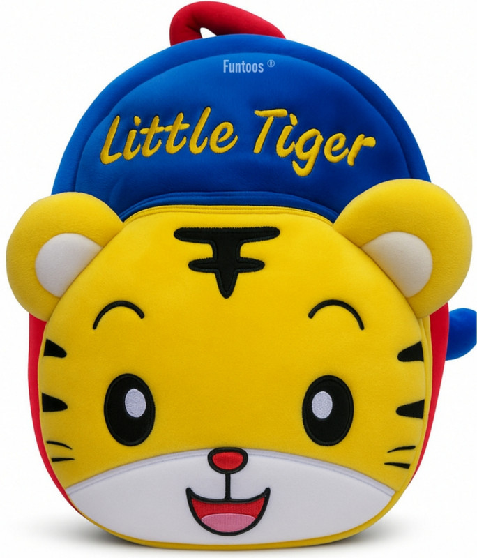 Funtoos Happy Pals Little Tiger Kids Backpack Soft Plush Animal Bag for Toddlers - 66 cm(Yellow and Blue, Red)