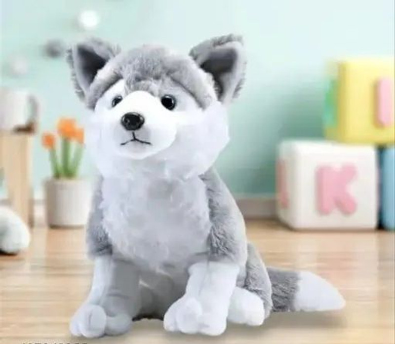 HELLOBEAR New-Cute Husky Dog Soft Toy Plush Stuffed Animal for Kids & Adults Dog Teddy - 25 cm(White, Grey)