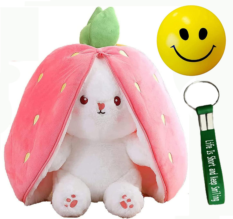 Gking Reversible Rabbit Strawberry Stuffed With Smile Ball Toy - 25 cm(Multicolor)
