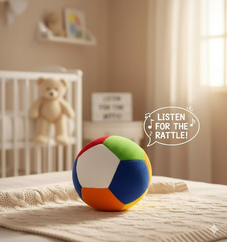 FUN KIDS Soft, Multi-Colored Fabric Rattle Ball  - 10 cm(Multicolor)