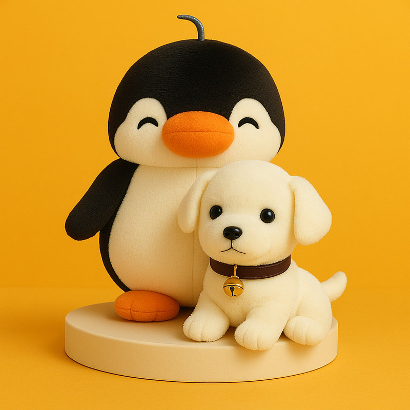 Sonal Soft Toys Combo Plush Penguin and Puppy Stuffed Animal Set, Decorative Display Stand - 20 cm(Multicolor)