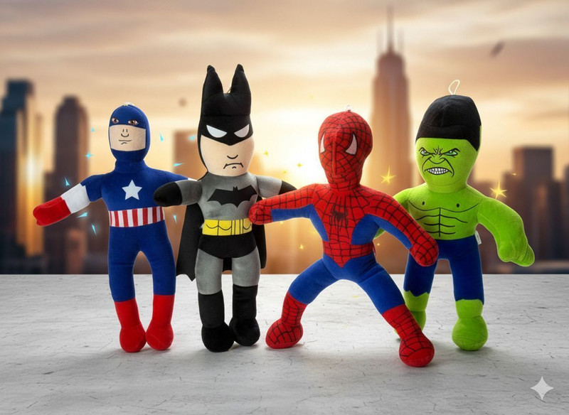 FUN KIDS Ultimate 4-in-1 Heroes Plush Combo – Bring Home the Action Squad! - 50 cm(Multicolor)
