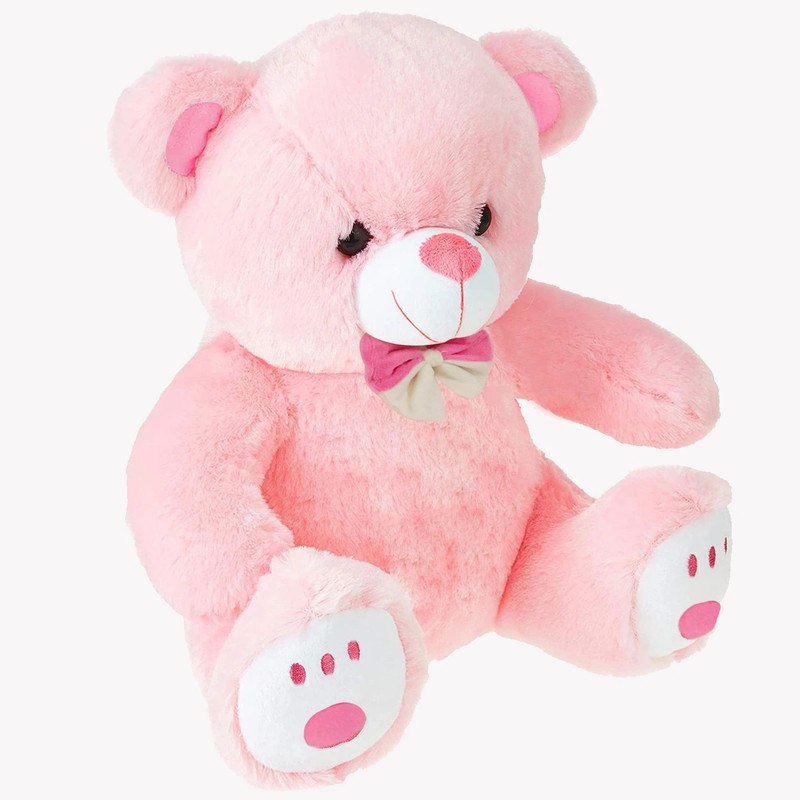 Webby Plush Cute Sitting Teddy Bear Soft Toys with Neck Bow & Foot Print,  - 35 cm(Pink)