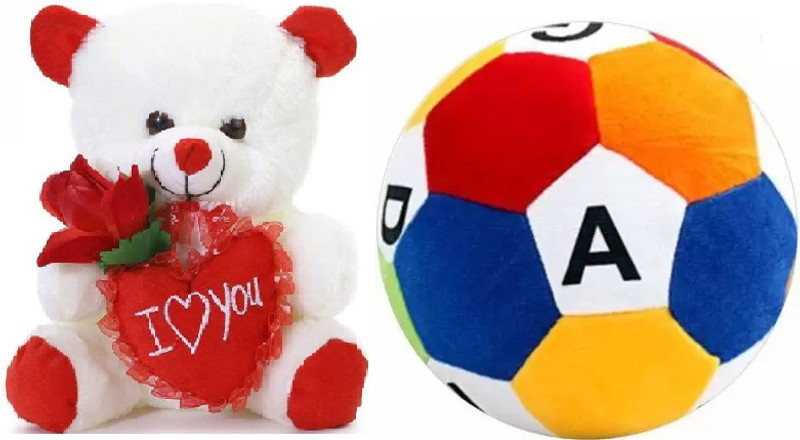 Nihan Enterprises Best Quality Soft White Teddy and Soft Medium Football Someone special.  - 25 cm(Multicolor)