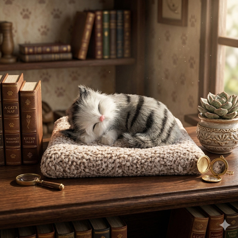 Classy Quill sleeping cat toy with sound realistic cat soft toy for kids - 6 cm(Multicolor)