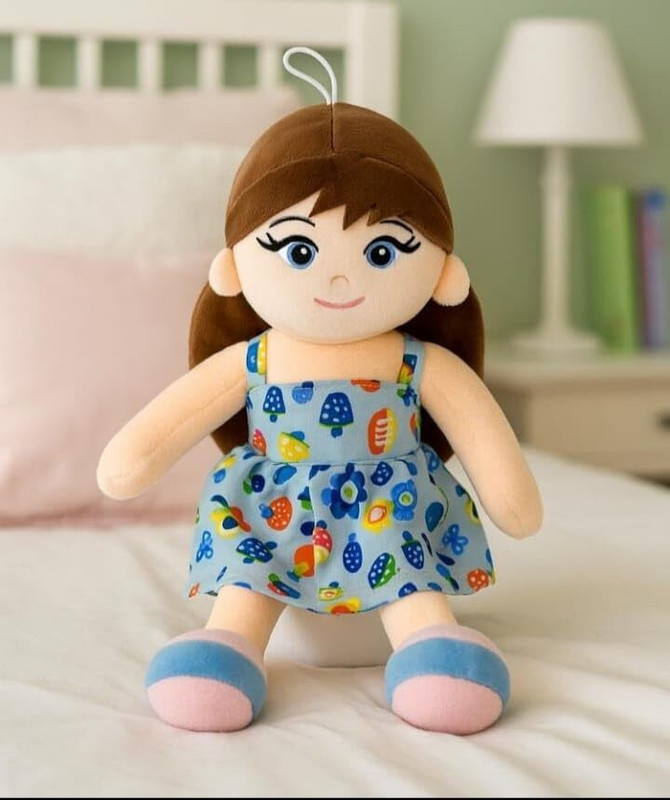 HELLOBEAR New-Blue Floral Dress, Twin Ponytails, Plush Toy for Girls_A  - 40 cm(Blue)