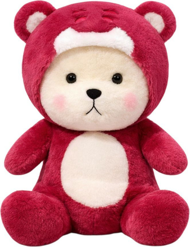 Toyovia Cute Cap Teddy Bear with Flippable Hoodie Soft Toy for Kids and Gifting - 30 cm(Red)
