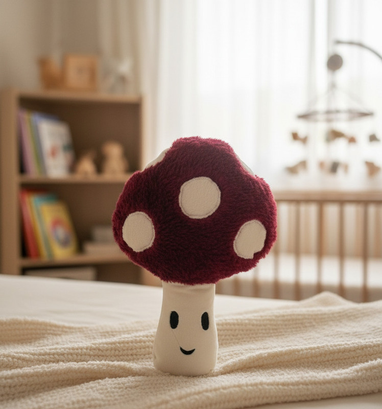 DreamyShapes Berry Shroom Plush Cushion  - 8 inch(red and cream)