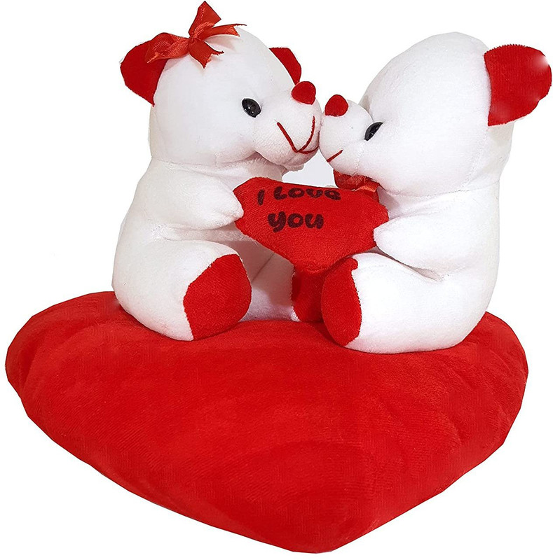 Besties Stuffed Couple on Heart Teddy Bear (KISS)| Perfect Valentine Gift for GF & WIFE  - 25 cm(Red & White)