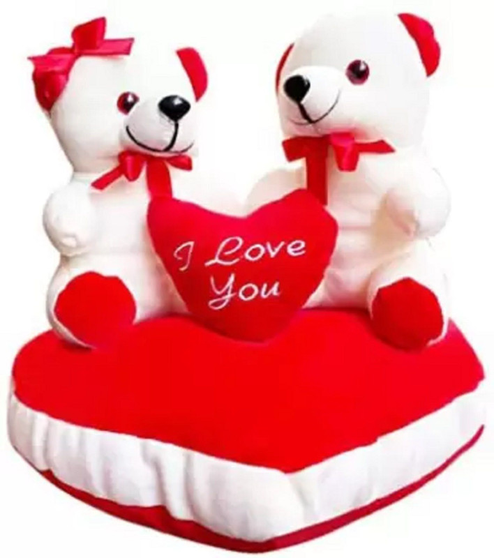Zexsazone Soft Teddy Bear Couple Sitting on Red Love Heart Soft Toy - 19 cm(Red)