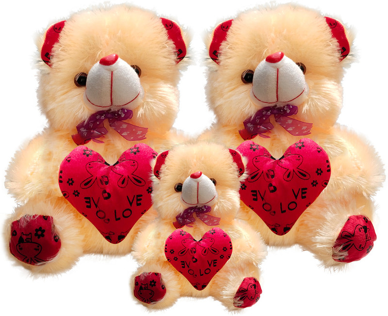 Topgrow Pink Teddy Bear (13Inch) with 1 Red 2 Mini Pink Teddy ( Set of 4) - 13 inch(Pink, Red)