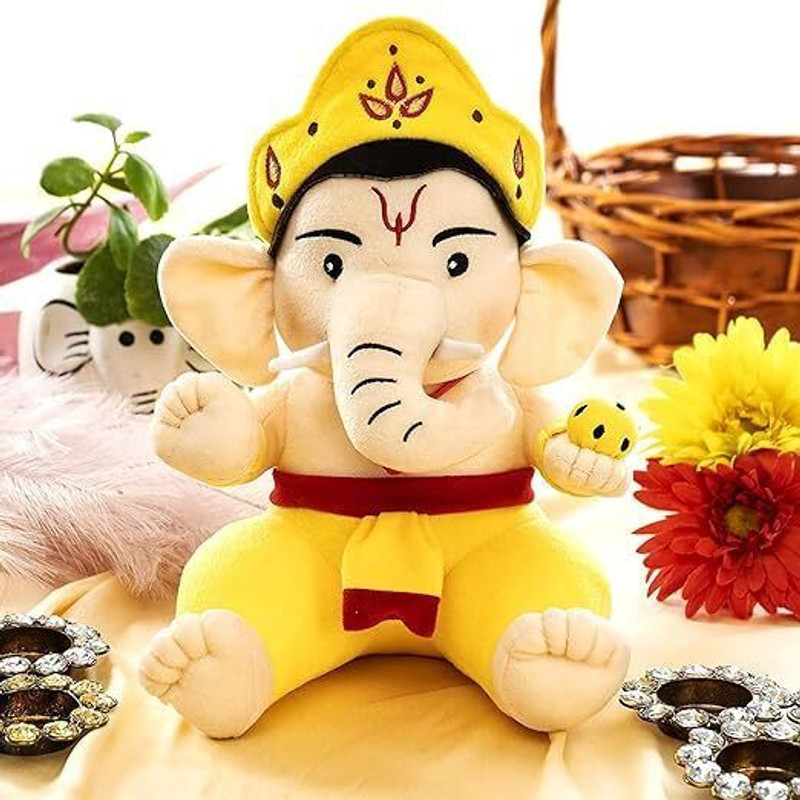 Toy City Baby Ganesha | Musical Soft Plush Toy | Non- Toxic, Lightweight & Safe| Best  - 25 cm(Yellow)