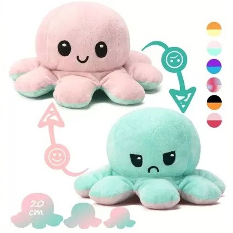 DRM Octopus Toy Flip Moody Happy Sad Angry Inside Out - 20 cm(Multicolor)