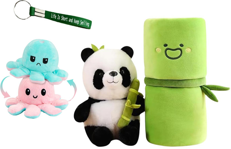 Gking Trending Soft Toy Bamboo Panda Plush With Keychain Gift For Kids,wife - 30 cm(Green, Black White Panda)