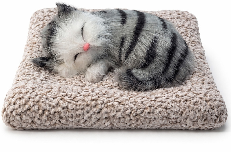 Classy Quill Sleeping Cat Toy Realistic Cat Plush Kitten Soft Toy with Meow Sound - 60 mm(Multicolor)