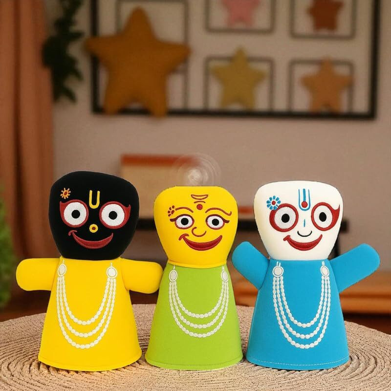 BHAKTI SHRINGAR Jagannath Baldev & Subhadra Soft Plush Dolls – Set of 3 Stuffed Spiritual Toys  - 10.5 inch(Multicolor)