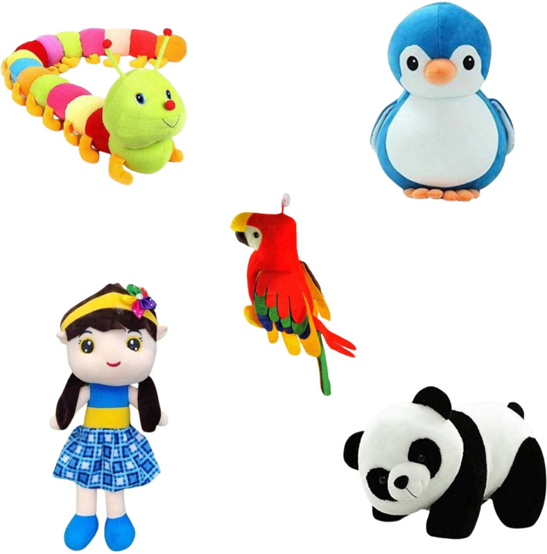 Nihan Enterprises blu-doll & pengin,rd-part, catr-pler, pnda - 25 cm(Multicolor)
