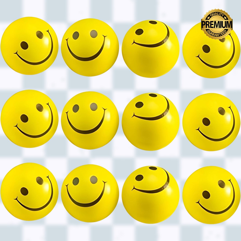 Fizzy Funs Best Smiley Ball Set - Latest Smiley Ball Face Squeeze Toy (12 Pcs)  - 3 inch(Yellow)