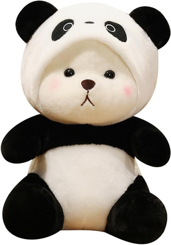 Dunky Soft Toy Plush Hoodie Panda Bear Stuffed Animal, White and Black, Cute Design - 35 cm(White & black)