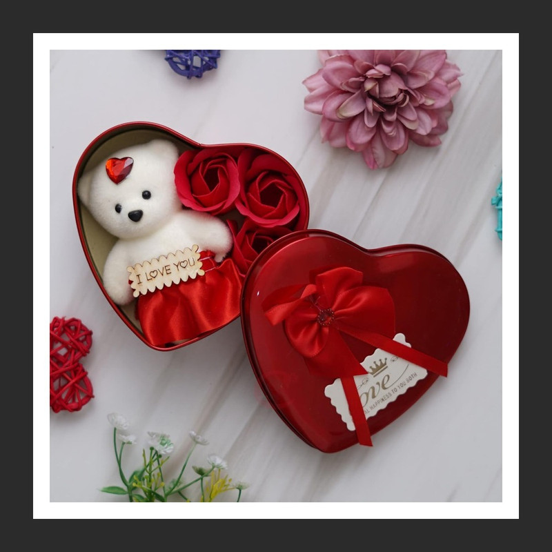 RIYASAT Brand New Stuffed Toy Plush Toy Combination Of Teddy And Red Rose For GIFT  - 15 cm(Red)