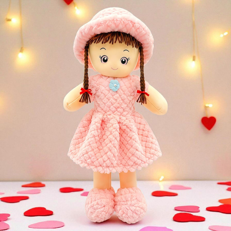 Toyovia Beautiful Princess Stuffed Doll with Pineapple Texture Dress for Girls Gifting - 40 cm(Pink)