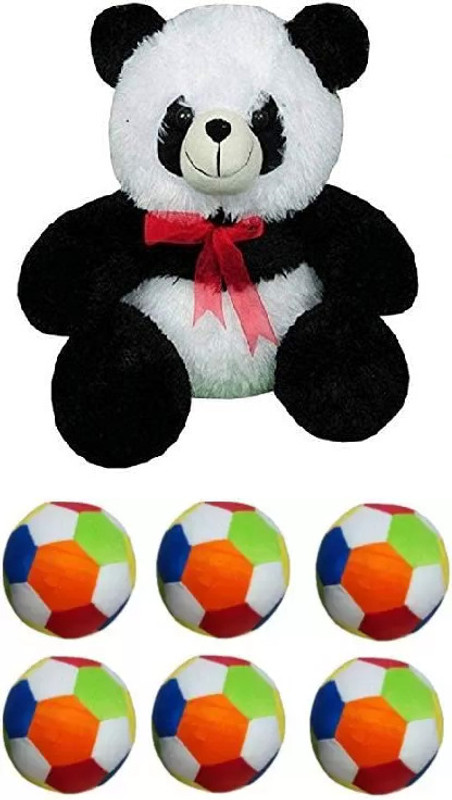 Nihan Enterprises Cute Panda soft plush toy and soft mini football 8pc toy for kids  - 30 cm(Multicolor)