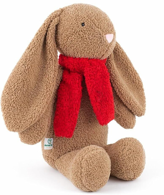 MELLOW TOYS Muffin Bunny Soft Toy for Girls/Kids | Huggable with Long Ears | Soft Stuffed  - 35 cm(Dark Brown, Red Scarf)