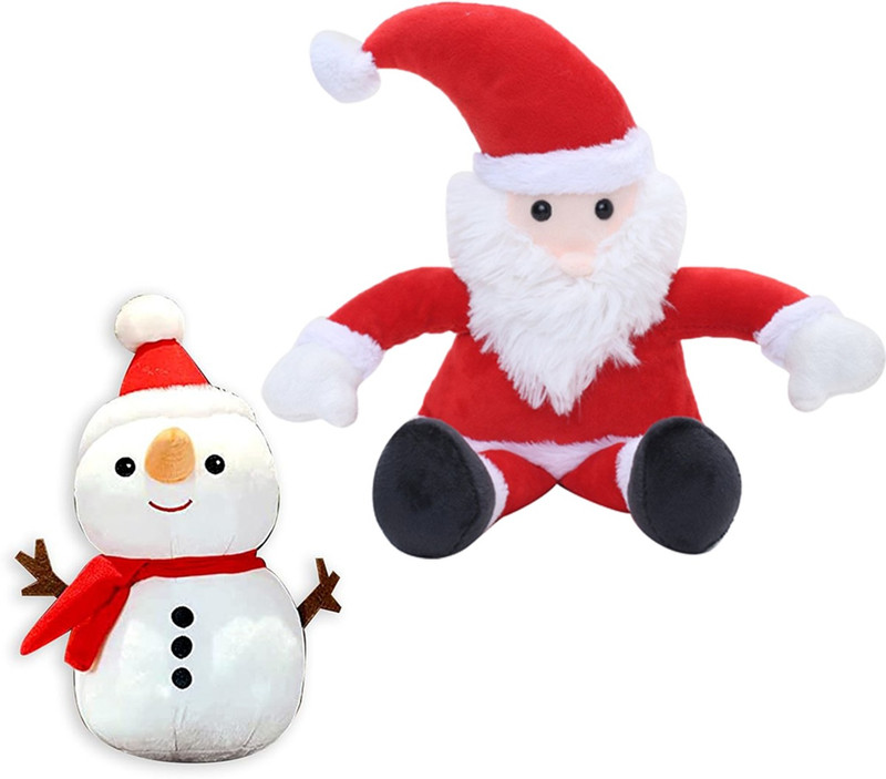 Besties combo of Christmas Santa Claus & Snowman Soft Toy - 34 cm(Red & White)