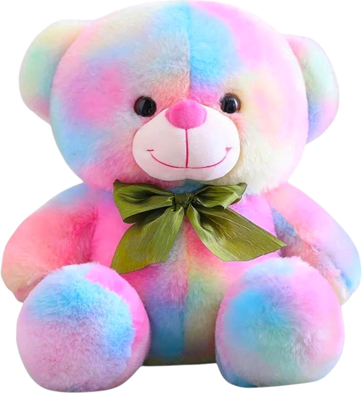 Rahvi Creations Rainbow Teddy Bear with Neck Bow Cute Stuffed Plush Soft Toy for Kids & Girls - 30 cm(Rainbow)