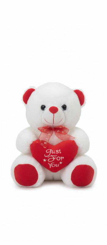 Glampath Red and White Teddy Bear with Love Symbole Soft Plush Fabric - 20 cm(White)
