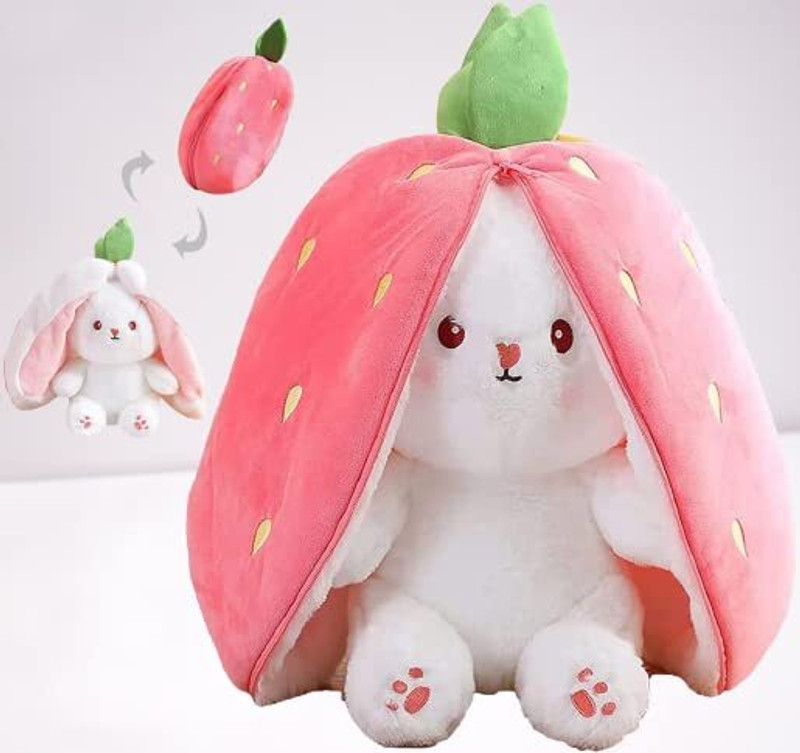 Toyingly Zipper Strawberry Bunny Plush Toy for Boy/Girl Birthday Gift - 30 cm(Pink)