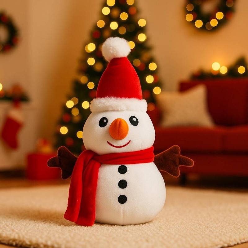 Besties Snowman Plush Toy Stuffed Snowman Animal Christmas Soft Toys for Christmas  - 35 cm(Red & White)