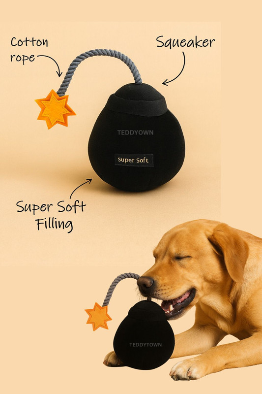 TEDDY TOWN Premium Quality Bom Soft Toys For Dogs And Kids With Crinkling Sounds  - 21 cm(Black)