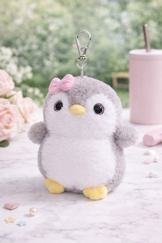 Daisy & Bubbles Baby Puffin Penguin key chain - Bag Charm Range Stuffed Toy - 12 cm(Grey)