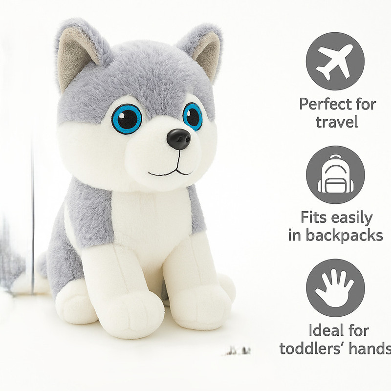 Cyrus Husky Dog Stuffed Animal Puppy Soft Toy, Birthday Gift, Adorable Gifts for Kids  - 30 cm(White, Grey)