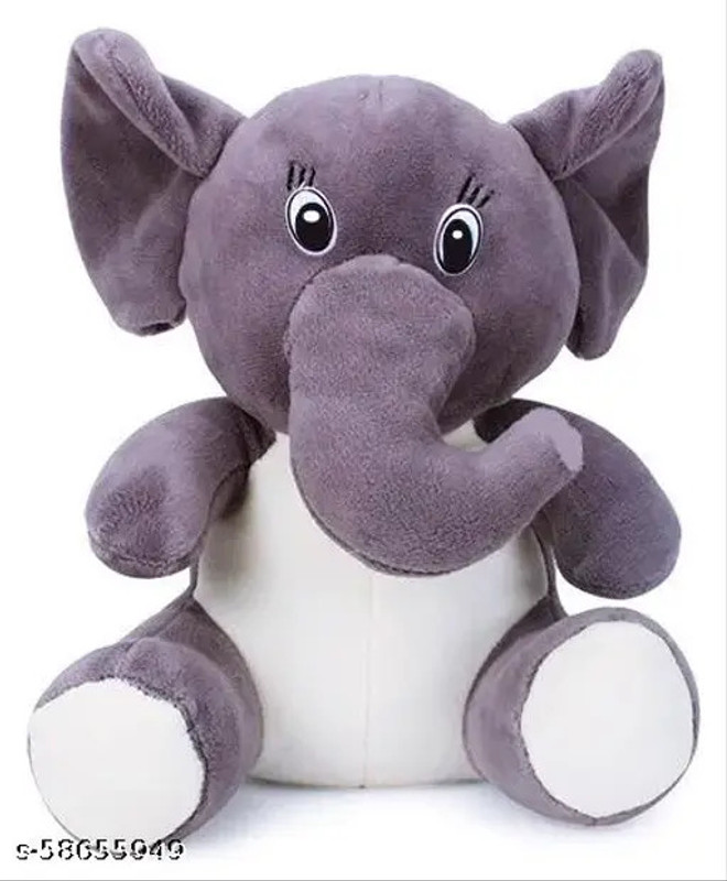 Toyingly Sitting Elephant Soft Toy Animal For Kids - 28 cm(Grey)