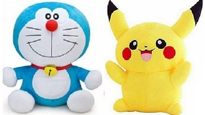 MHK Pikachu & Doraemon Lovable Huggable Toy For Kids - 18 cm(Multicolor)