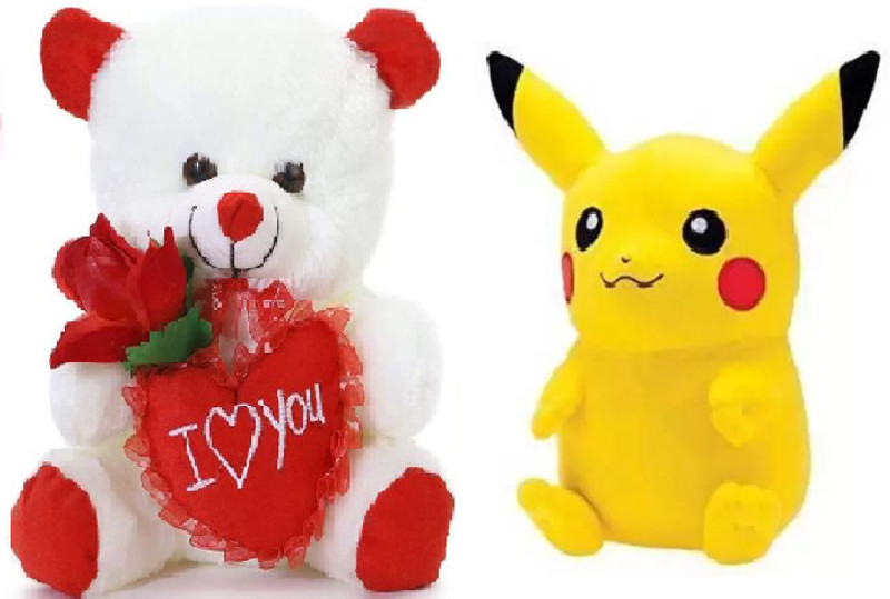 Nihan Enterprises Best Quality Soft White Teddy and Soft Pikachu Toy Someone special.  - 25 cm(Multicolor)