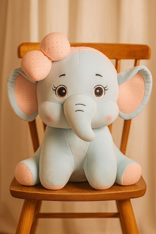 Dunky Soft Toys Elephant with Bow A Cuddly Companion for All Ages  - 24 cm(Blue)